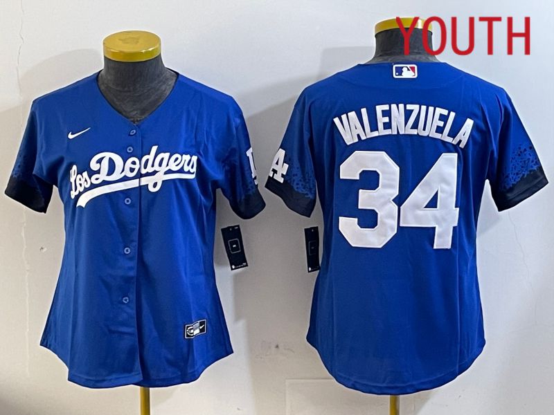 Youth Los Angeles Dodgers #34 Valenzuela 2024 blue jersey 202411208